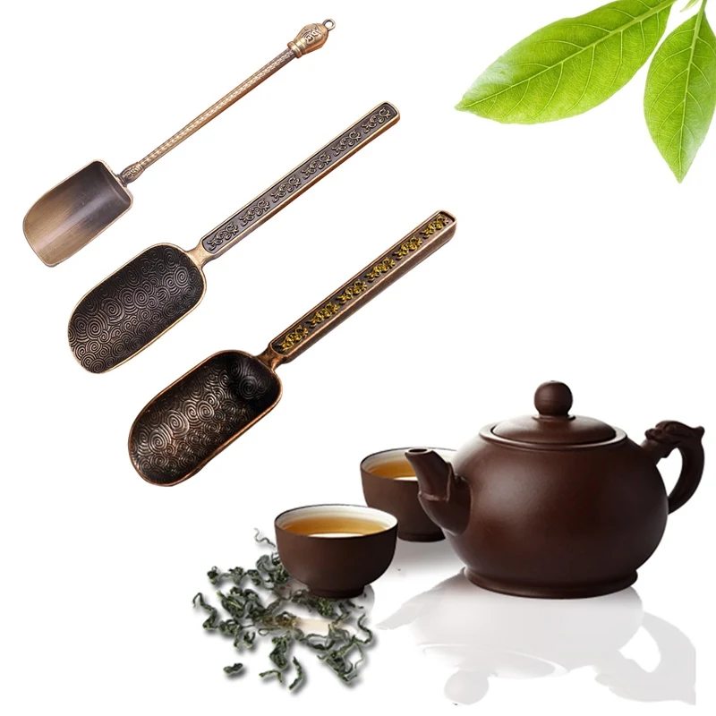 GROOMY Tea Scoop Spoon Copper Leaves Chooser Holder Chinese Kongfu Tea Accessories Tool Bronze 