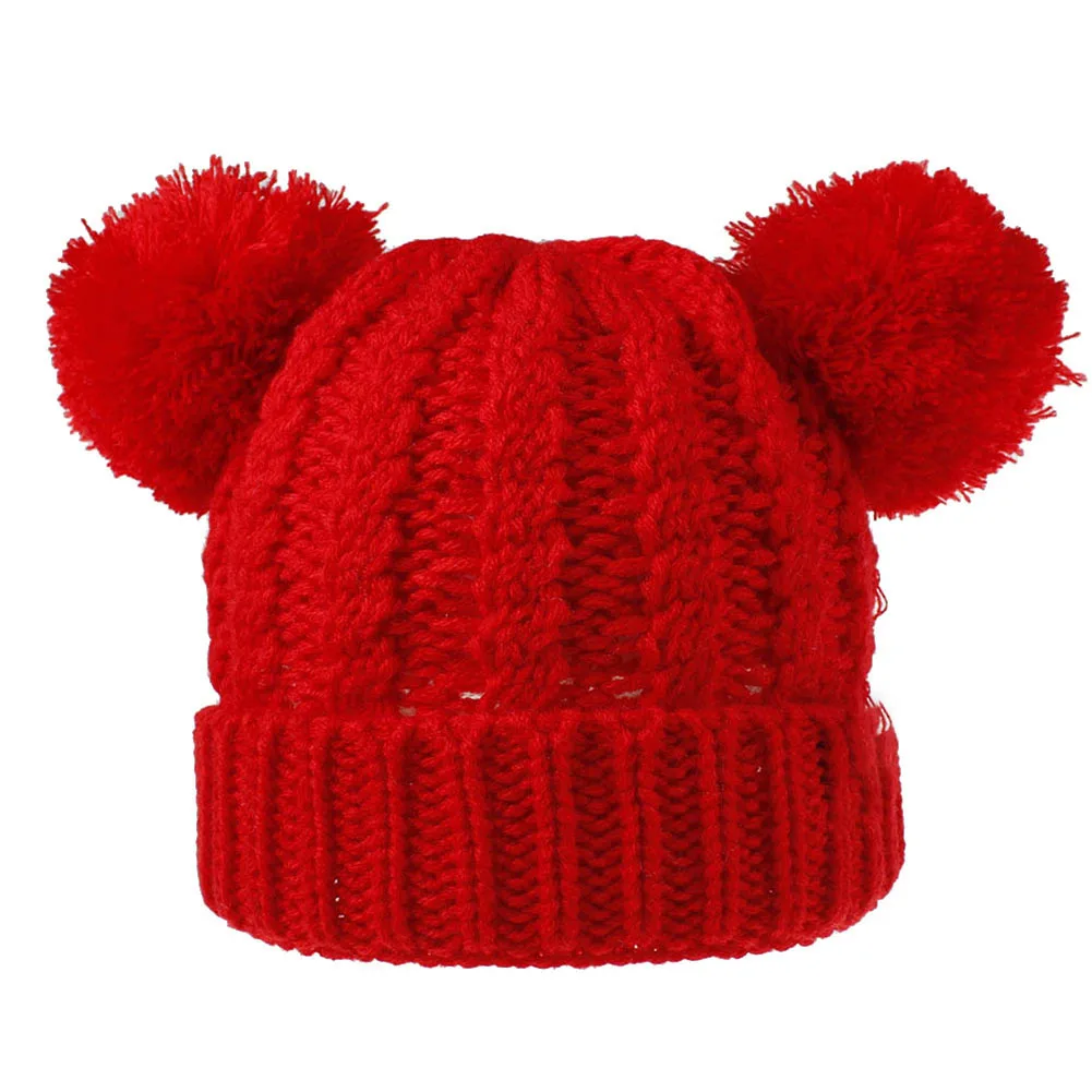 Милая детская шапочка для мальчиков и девочек, пушистая теплая зимняя Осенняя вязаная шапка - Цвет: Красный