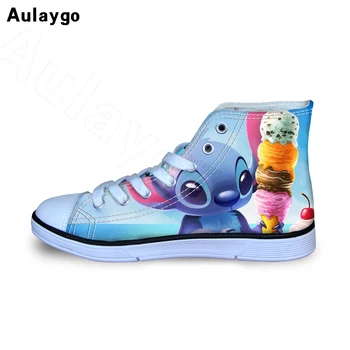 

Aulaygo Kids Casual Canvas Shoes Lilo Stitch High Top Shoes Cartoon Style Children Breathable Custom Shoes Lovely Stitch Sneaker