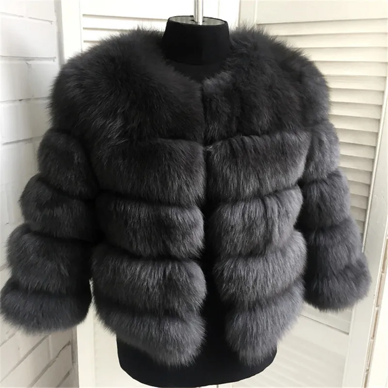 Dark Grey Зимняя модная куртка из натурального Лисьего меха, короткая женская куртка из натурального Лисьего меха, роскошная Толстая теплая меховая куртка, верхняя одежда - Цвет: Dark Grey