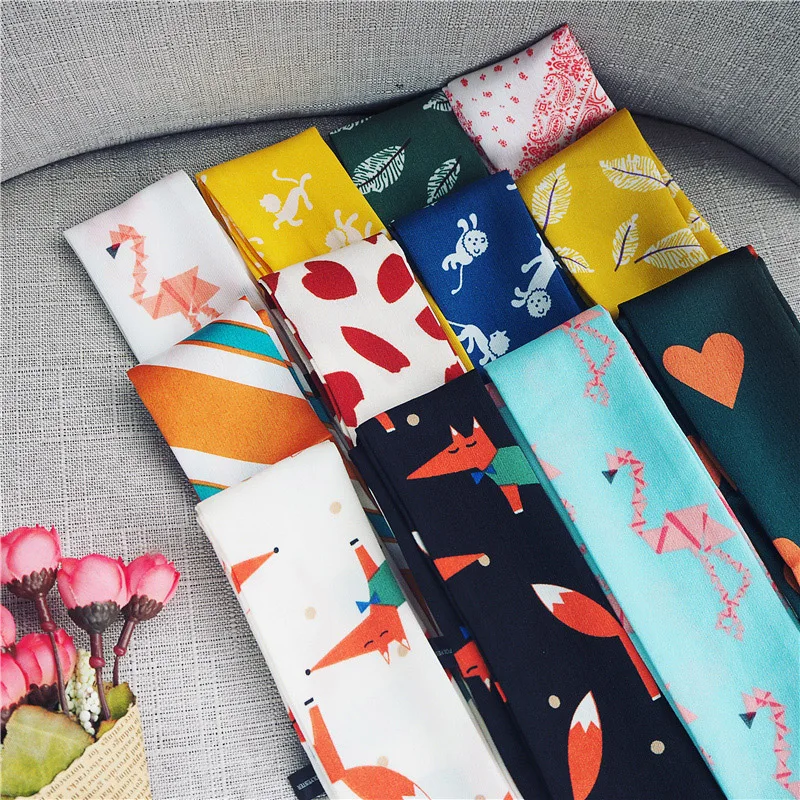 

90X5cm NEW Fox animal printed silk scarf for women tie scarf bag handle Ribbon scarf girl Joker silk scarves long neck scarf