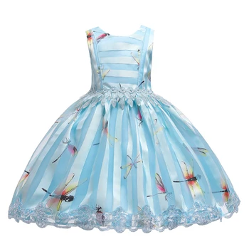 

2020 New Fashion Cute Summer Christmas Children Wear Children Dress Princess Skirt Girl Little Dragonfly Print Dress For Party