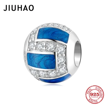 

Round shape Clear CZ Elegant blue enamel 925 Sterling Silver DIY beads Fit Original JIUHAO Charm Bracelet fine Jewelry making