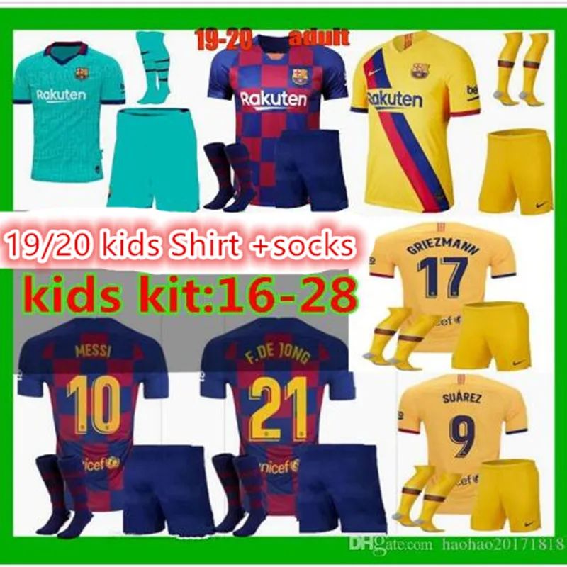 Детский комплект+ носки; коллекция года; футболка для футбола F. DE JONG GRIEZMANN MESSI SUAREZ ARTHUR COUTINHO VIDAL 19/20; детская рубашка