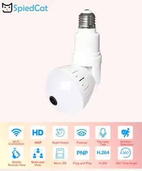 

HD 360 Degree E27 Panoramic Fisheye Lens Bulb IP WiFi Wireless Night Vision Camera Home Security Surveillance Support TF Card