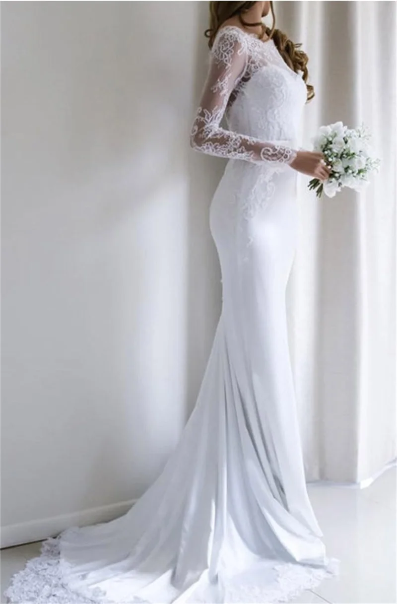 Eightree-Chiffon-Satin-Mermaid-Wedding-dress-Long-sleeve-Brush-Train-vestido-de-noiva-Lace-Appliques-Wedding (1)_Picture King