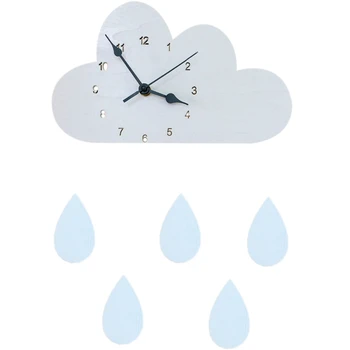 

Nordic Wood Cloud Raindrop Shaped Clock Children'S Room Decoration Baby Cute Wall Sticker Wall Clock Gray Basswood
