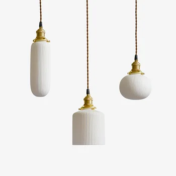 

Japanese Style LED Pendant Lamp Living Room White ceramics Nordic Modern Hanging Lights Home Indoor Lighting Luminaire WV1014