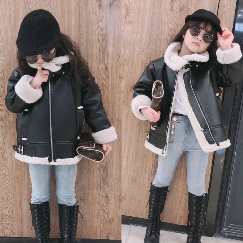 Leather Jackets for Girls Winter PU Leather Jackets for Kids Girls Fur Outerwear Long Girls Coats and Jackets Children Coat