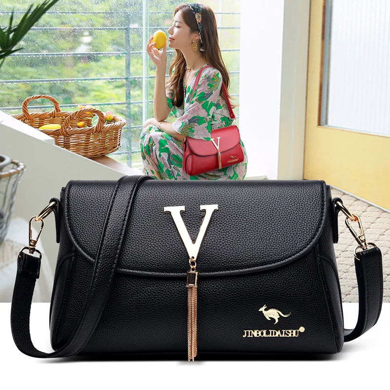 

Retro Clamshell PU Leather Women Shoulder Bags Tassel Decoration Elegant Handbag Female Trendy Solid Color Small Messenger Bag