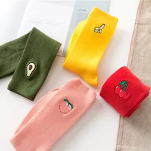 Модные зимние носки женские удобные модные милые фрукты Вышивка лодыжки высокие спортивные повседневные хлопковые носки Y815