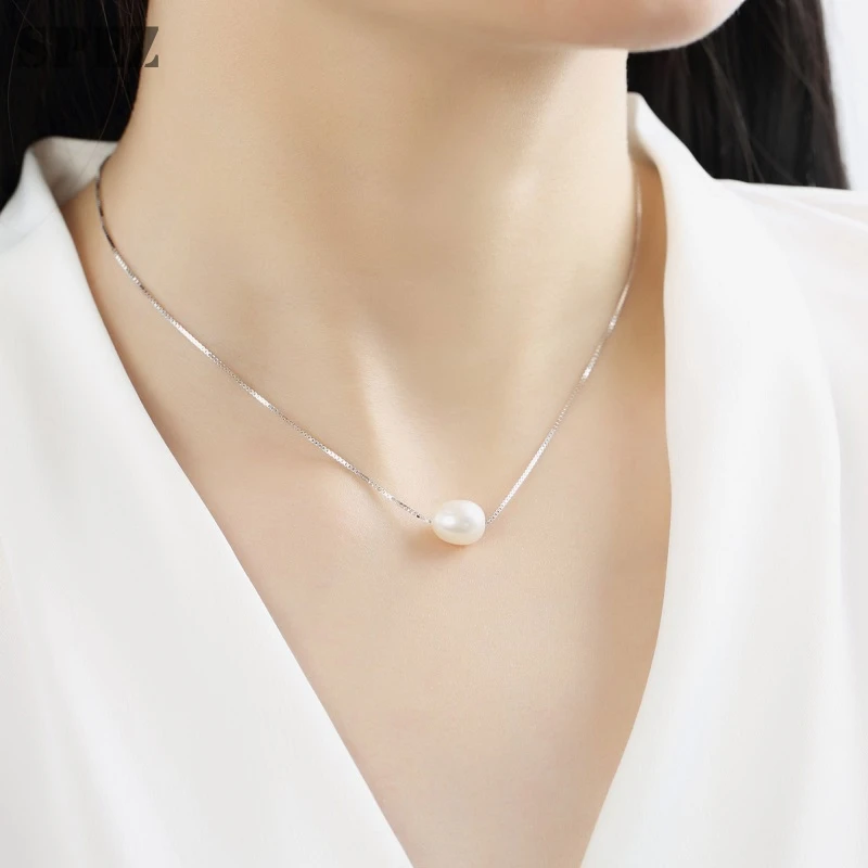 925 Sterling Silver Necklace 8-9mm Genuine Natural Freshwater Pearl Pendant Necklaces For Women Jewelry Fashion Gift | Украшения и