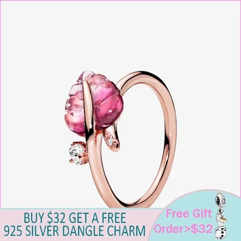

925 Sterling Silver Women Rings Pink Murano Glass Leaf Ring Rose Ring For Women Jewelry Anniversary