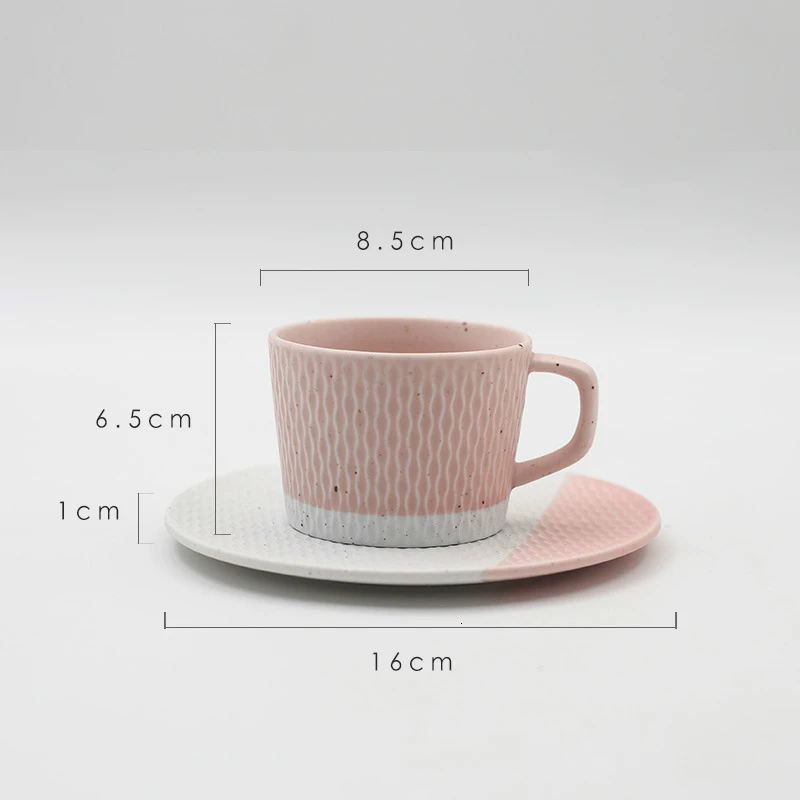 pink Японский стиль, керамическая кофейная чашка, цветная полоска, оригинальная чашка для молока, чая, послеобеденный чай, черный чай, чашка для чая, блюдца, костюм, кружка для кафе - Цвет: pink