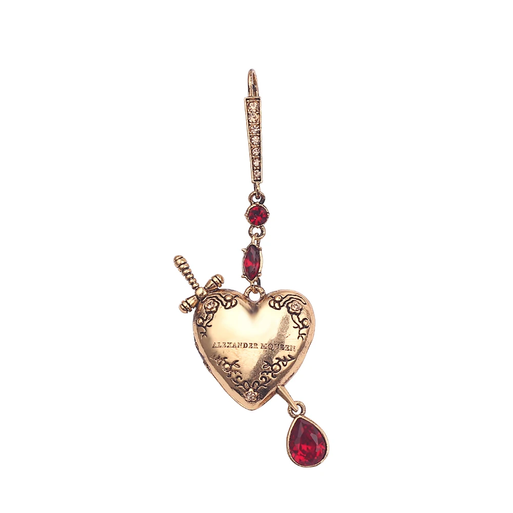 

Vintage Heart Sword Drop Earrings Jewelry For Women Gold Color Heart Water Droplets Earrings Design Party Single Earrings