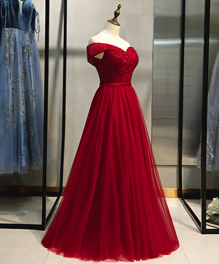 Walk Beside You Plus Size Evening Dresses Long 2022 Burgundy Beading Sequin Off Shoulder Formal Party Prom Gowns custom made
