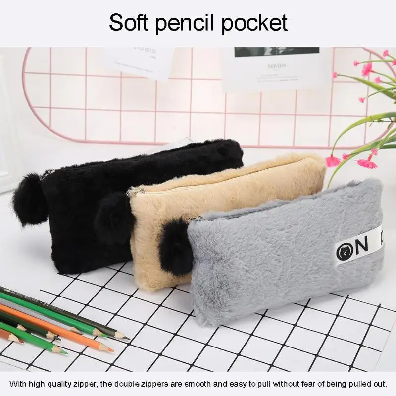 

Creative Soft Plush Pencil Case Wear-resistant Zipper Hand Bag Lovely Office Stationery Pouch Washable Student Supply Dropship