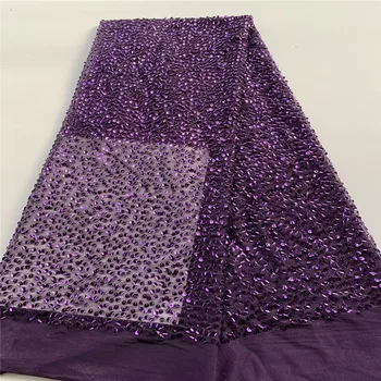

African sequins Lace Fabric Embroidered purple Nigerian Laces Fabric 2020 High Quality Gold French Tulle Lace Fabric For Women