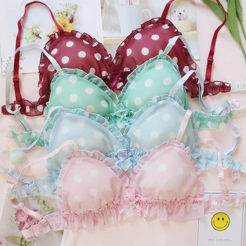 

Ethika Japanese Sexy Women's Underwear Pink Bra Brief Set My Melody Ruffles Wire Free Dot Bra and Panty Female Bralette Lingerie