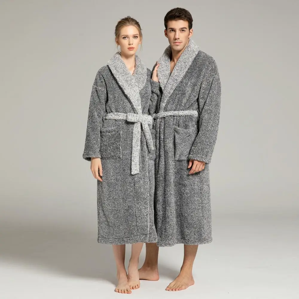 Men and Women Super Thick Winter Nightgown Extra Big Long Fluffy Bathrobe Loungewear Sleepwear