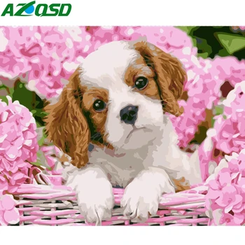 

AZQSD Painting By Numbers Dog Hand Paint Kit Canvas Draw By Number On Canvas Unframed Decoration Oil Painting Art DIY