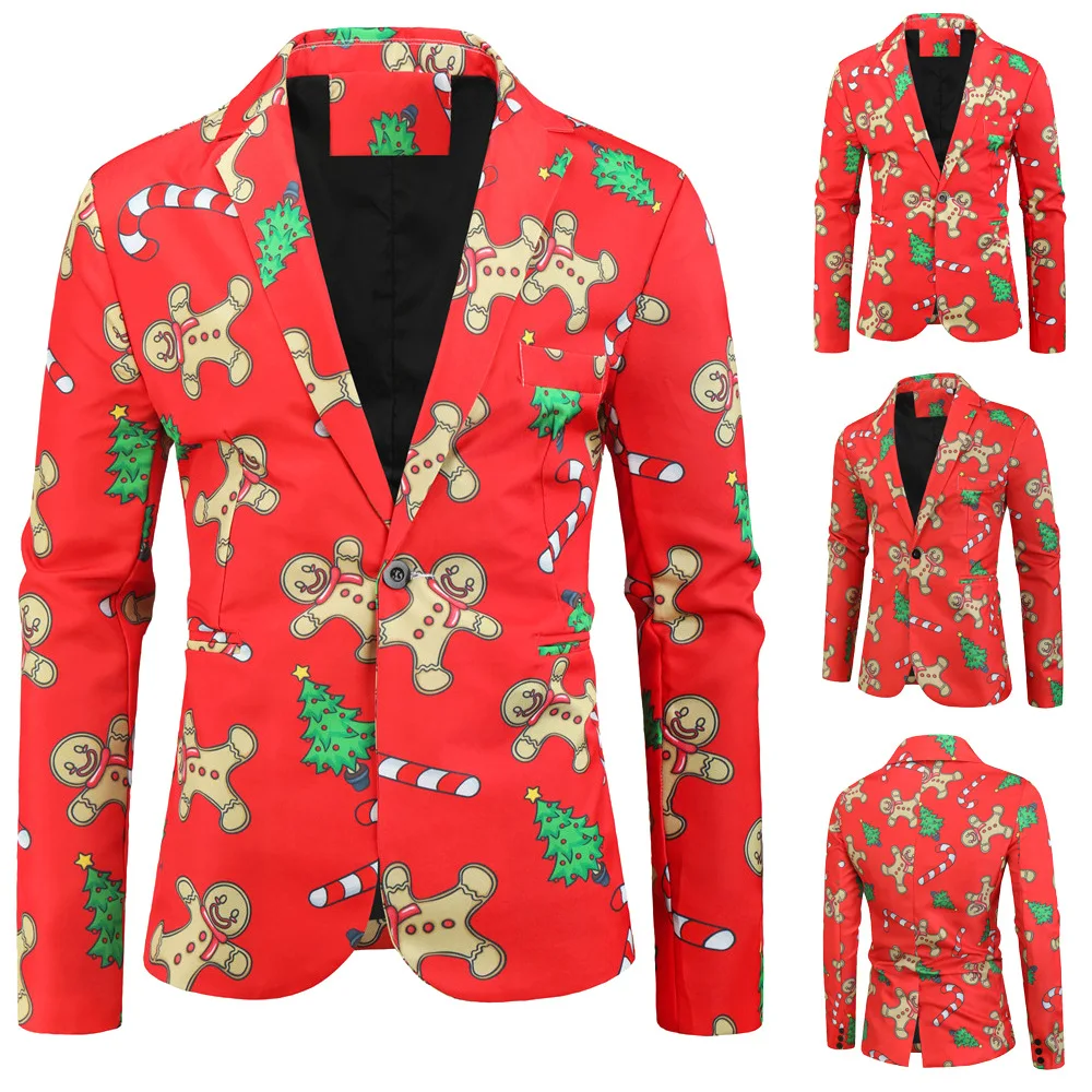 

2019 Autumn And Winter New Style Europe And America Men's 3D Fun Printed Suit Jacket Christmas Leisure Suit Coat Men's