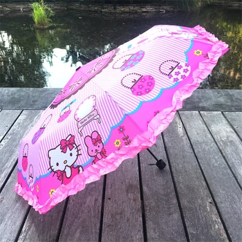 

Cartoon new hello kitty kids umbrella tri-fold lace kawaii child girl pink princess umbrella kt umbrella kids birthday gifts