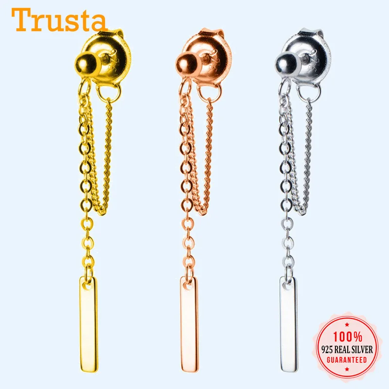 Trusta, 925 пробы, серебряные серьги-гвоздики, соединенная цепочка, модное ювелирное изделие на день рождения дочери, подарок, хорошее ювелирное изделие DS1434