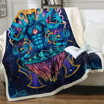 

Meditating God Flyland by Ismot Esha Blanket for Bed Psychedelic Sherpa Blanket Blue Bedding Soft Throw Blanket