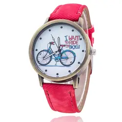 2018 модные брендовые кварцевые часы с рисунком велосипеда, женские повседневные винтажные кожаные Наручные часы для девочек