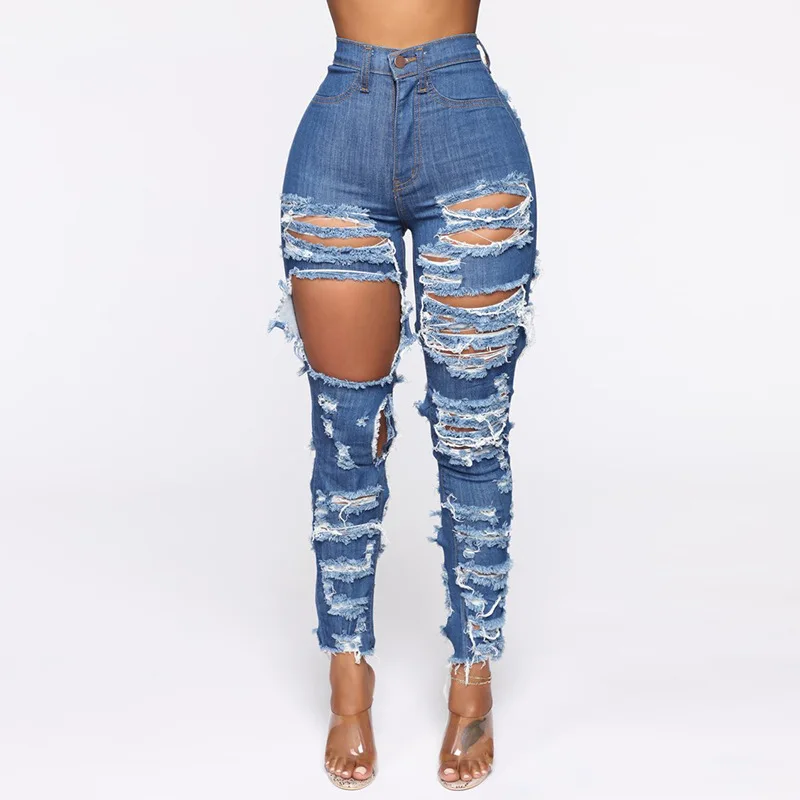High Waist Stretch Denim Pencil Pants 
