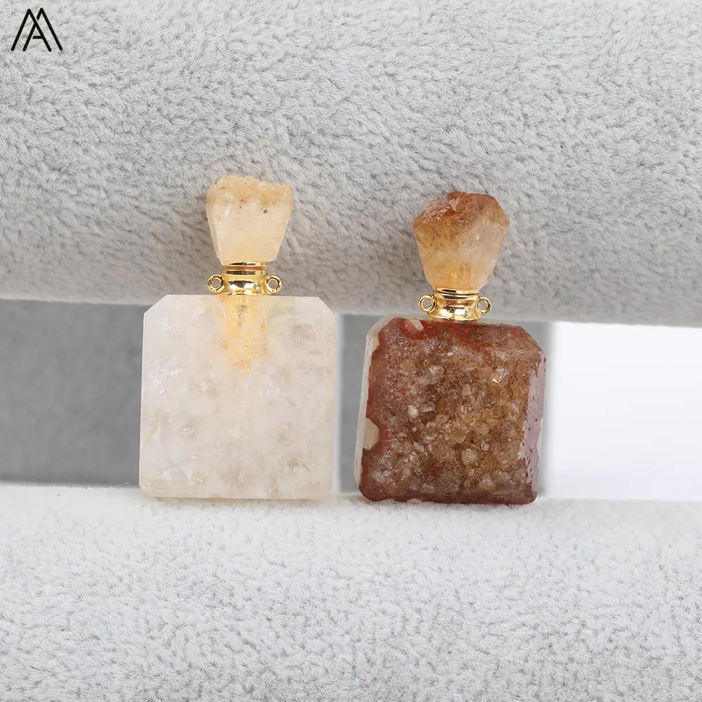 Citrines Quartz Прямоугольная натуральная аметистская кварцевая подвеска в виде бутылочки парфюма с золотыми медными Цепочками Ожерелье для женщин EF-DG-63AMGE - Окраска металла: Citrines Quartz