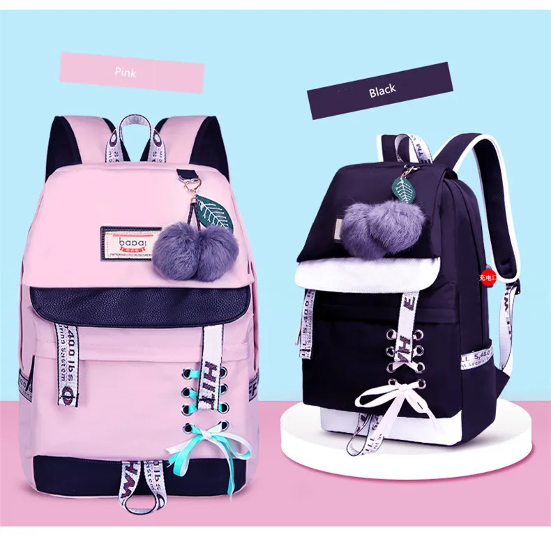 FengDong moda negro rosa impermeable mochila escolar de nailon para niñas  estilo coreano mochila lindo bowknot niños mochilas escolares | Abeax