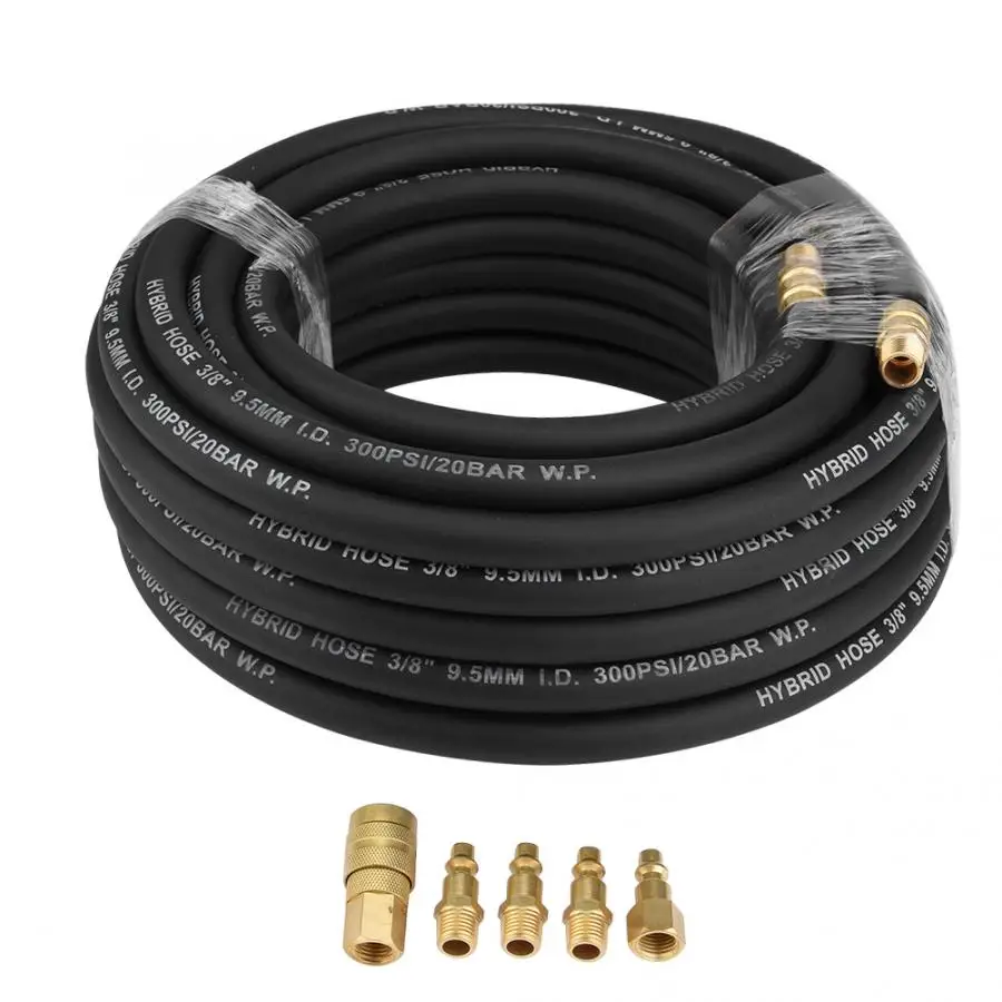 15M Flexible Rubber Pneumatic Air Hose with 5-Piece Compressor Accessory Kit Tool Air Compressor Kit