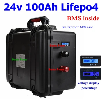 

24v 100Ah lifepo4 Battery 25.6v Waterproof Case 100A BMS FOR solar RV photovoltaic boat trolling motor lbs 29.2v 10A charger