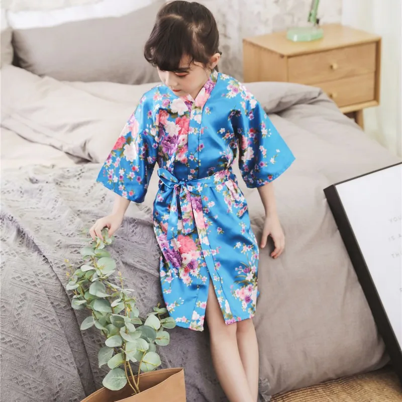 Одежда для сна для девочек, детское кимоно с цветочным принтом и животными, ночная рубашка для девочек, детский халат, Пижама, одежда для сна, ночная рубашка - Цвет: L