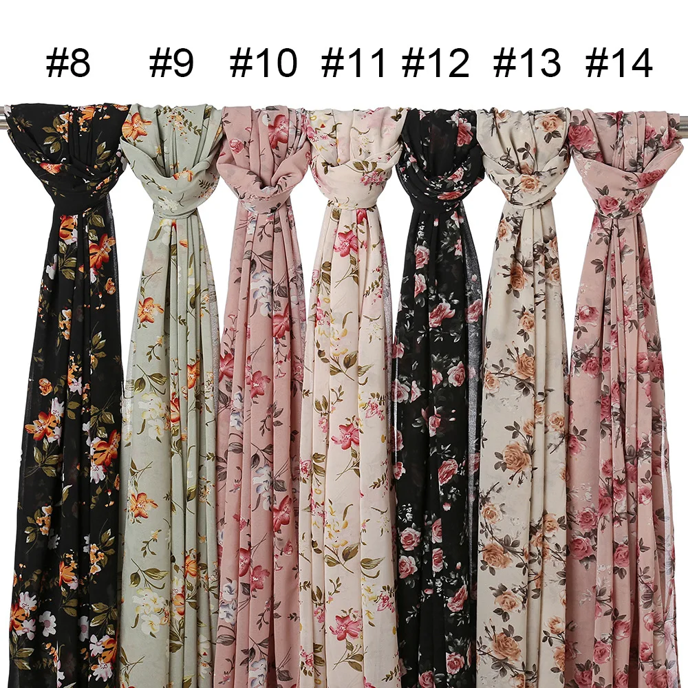 HUISHI-Lenço Hijab Chiffon estampado em flores para