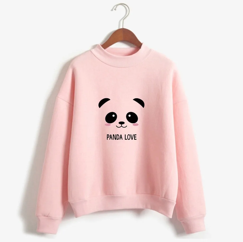 JAYCOSIN Trend Women Panda Printed Sweatshirt Casual Simple Long Sleeve Comfortable Soft Solid Color Cute Blouse Pullover Tops