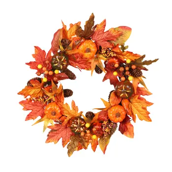 

Artificial Flower Fall Wreath with Wooden Base Sunflowers Maple Leaves Decorated for Wall Door Hang Thanksgiving Fall Harvest