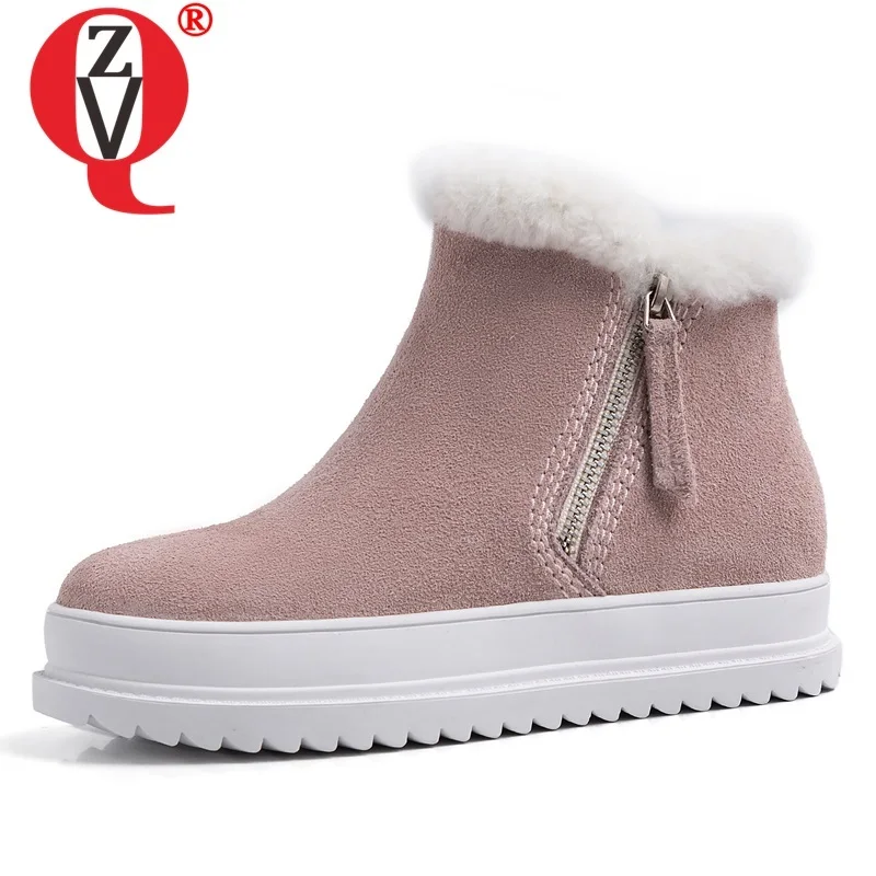 

ZVQ winter new sweet snow boots outside comfortable mid heels platform round toe cow suede women shoes drop shipping size 33-43