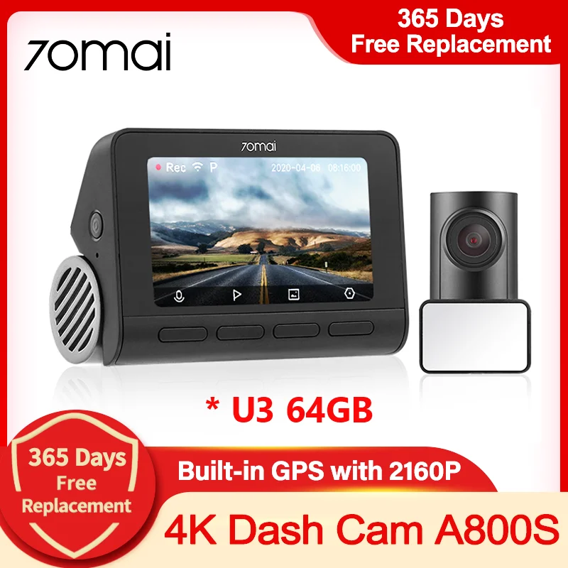 70mai 4K A800 Smart Dash Cam настоящий Камера Видеорегистраторы для автомобилей авто видео