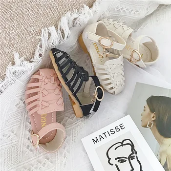 

Girls Weaving Closed-toe Sandals 2020 Summer Children Retro Gladiator Sandals Korean-style Velcro Soft-Sole Princess Shoes Fashi