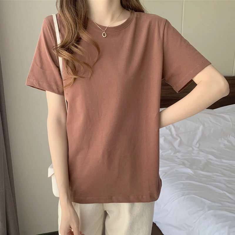 podning beslag sløring Solid T Shirt Women Short Sleeve Cotton Tee Shirt 2022 Summer Tops Korean Fashion  T-Shirts O-Neck Womens Clothing Poleras Mujer - AliExpress