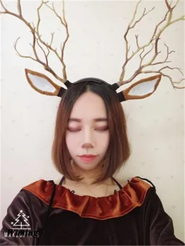 

Deer Ears with horn Reindeer headband Halloween Costume lovely Deer Antler Headband Christmas Costume Accesssory