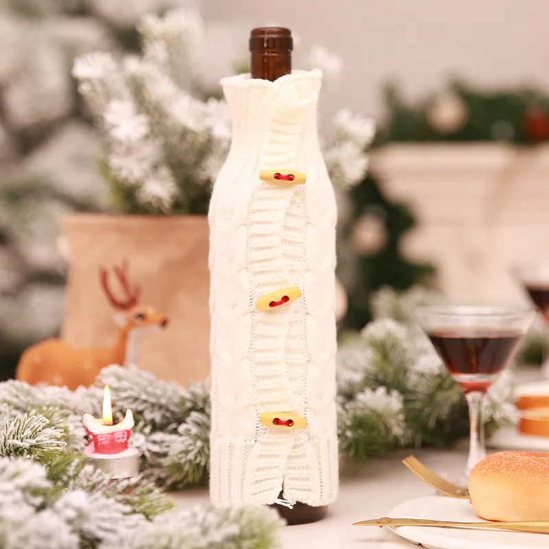Мини-вязаный свитер, сумка для бутылок красного вина, Рождественская бутылка вина, сумки, новогодние вечерние украшения для ужина, рождественские украшения