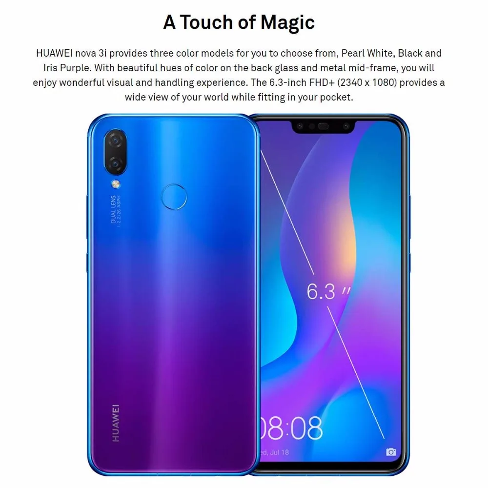 Huawei nova 3i nova 3i, мобильный телефон, 4G/6G Ram, 64G/128G rom, 6,3 дюймов, Кирин 710, четыре ядра, Android 8,1, стеклянный корпус телефона, смартфон