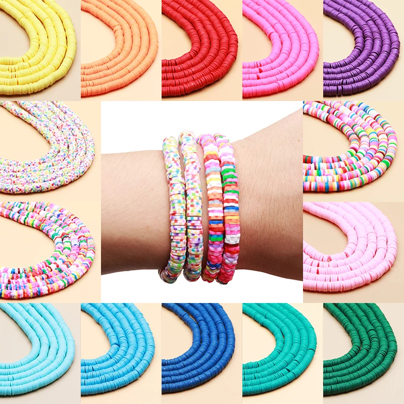 350pcs/Strip 4/6mm Mix Flat Round Polymer Clay Beads Chip Disk Loose Spacer  Handmade Beads for Jewelry Making DIY Boho Bracelets