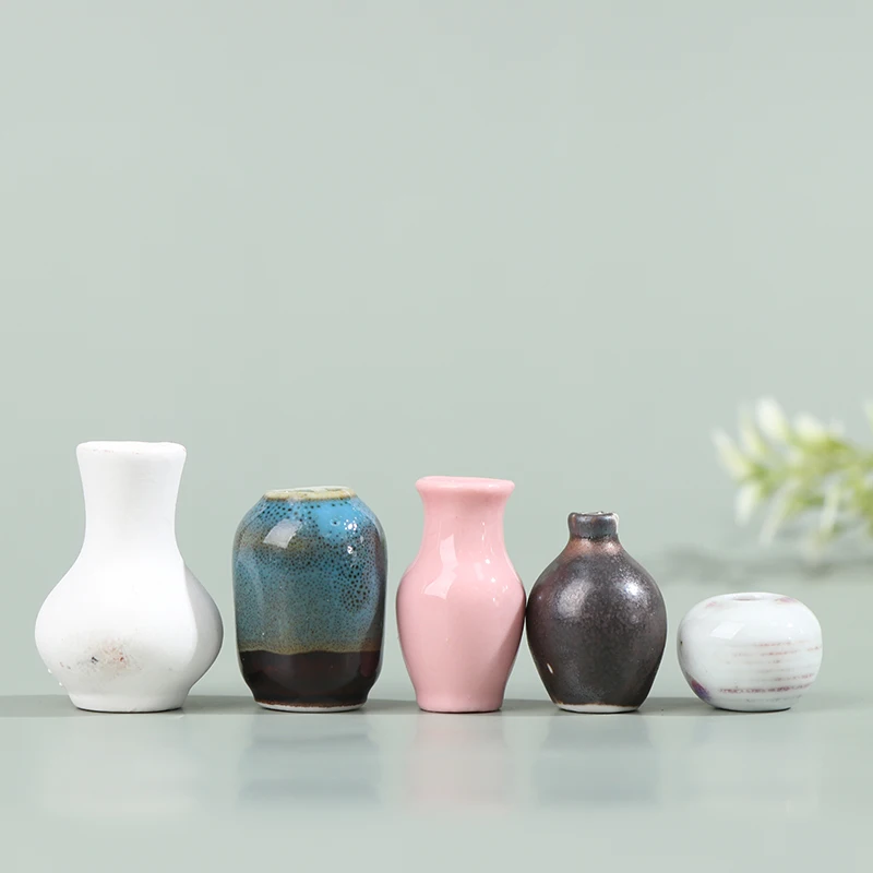 Multicolored Ceramic Porcelain China Flower Vases 5Pcs Set 1/12 Dollhouse 