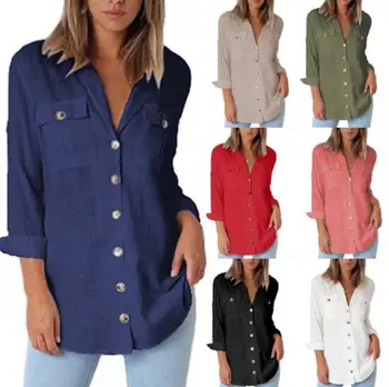 

5 colors 2020 spring and summer new fashion V-neck button long-sleeved blouse shirt WT113-1-12
