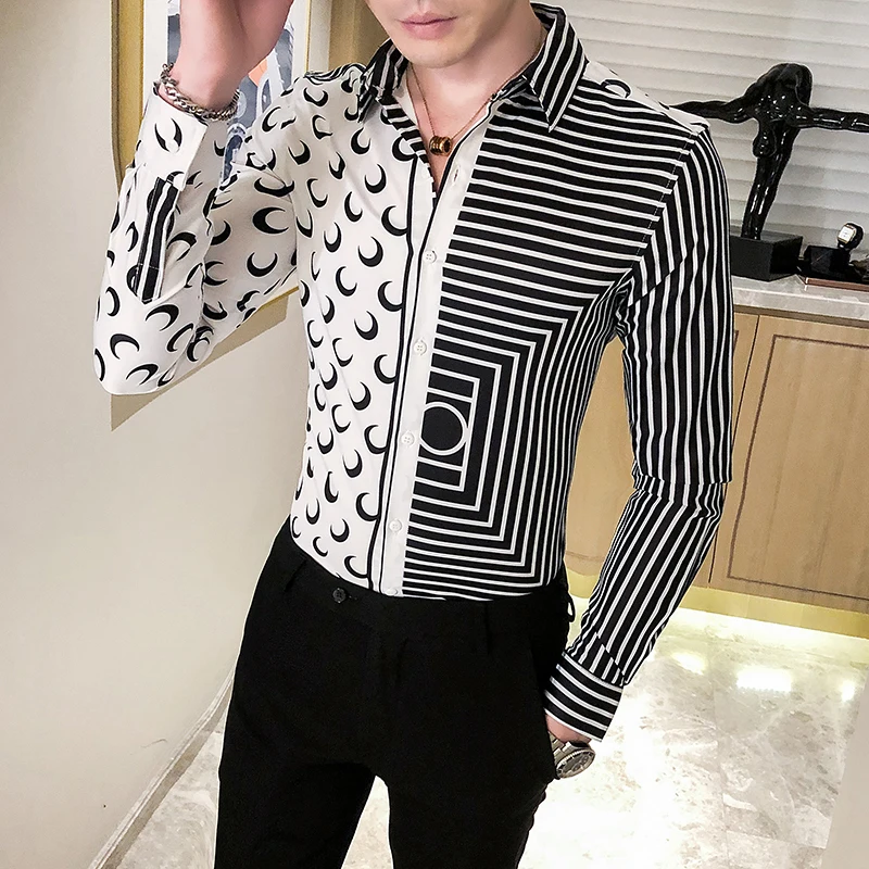 British Style Spliced Shirt Men Fashion Men Clothes 2020 Autumn Digital Print Men Striped Shirts Casual Slim Fit Blouse Homme British Style Spliced Shirt Men Fashion Men Clothes 2020 Autumn Digital Print Men Striped Shirts Casual Slim Fit Blouse Homme